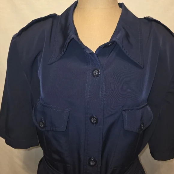 Navy Blue Belted Shirt Dress - Picture 3 of 12